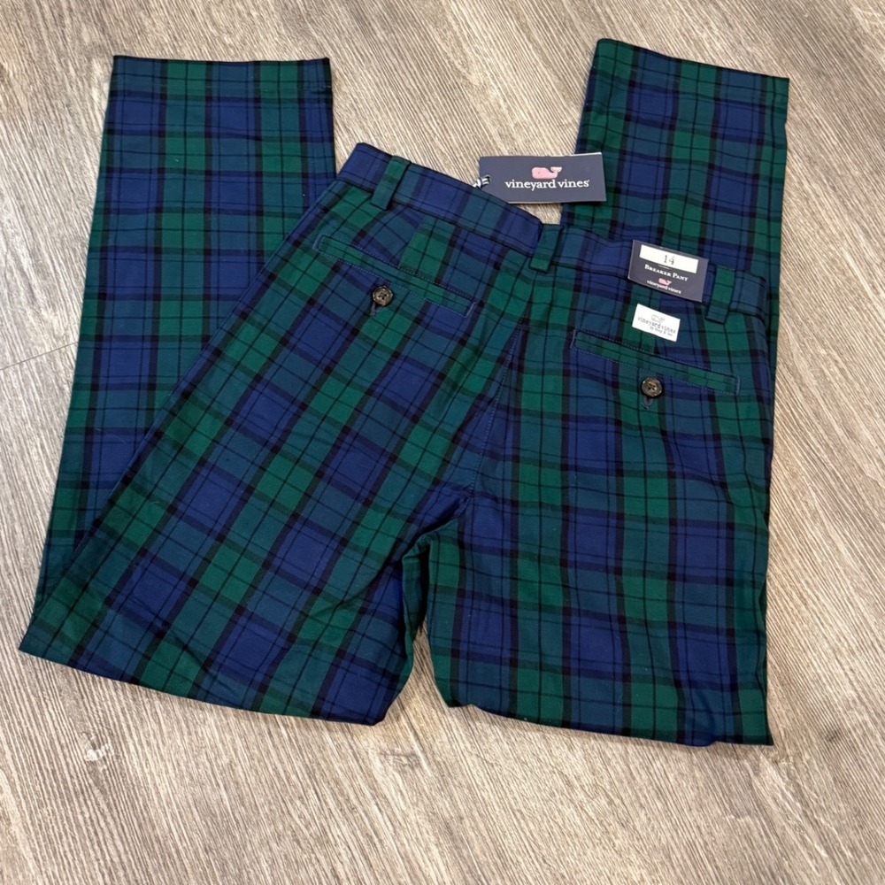 Vineyard Vines Boys Breaker Pants Charleston Green Plaid 14 3P001016-9559 New